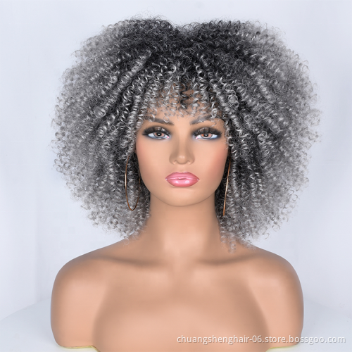 Wholesale Cheap Natural Afro synthetic Hair wigs Heat Resistant fiber Short kinky Curly Synthetic Hair Wig For Black Women